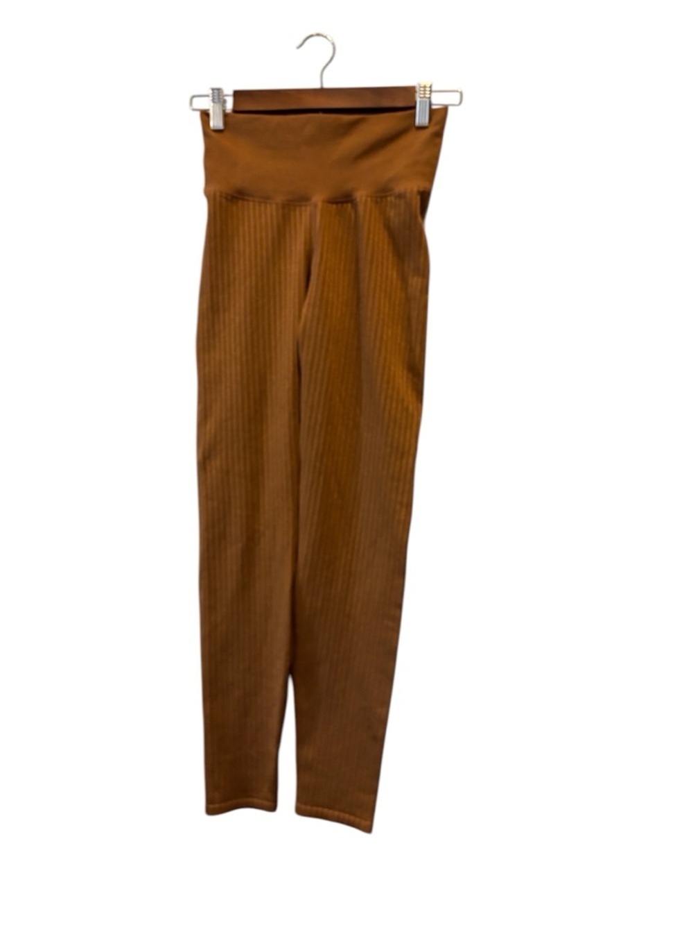 Good American Ribbed High-Waist Leggings Ribbed Copper Caramel Brown Small 1/2